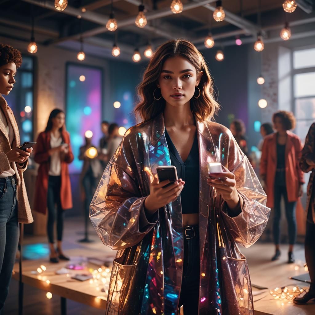 Fashion Model in Vibrant Studio: Photorealistic Concept Art