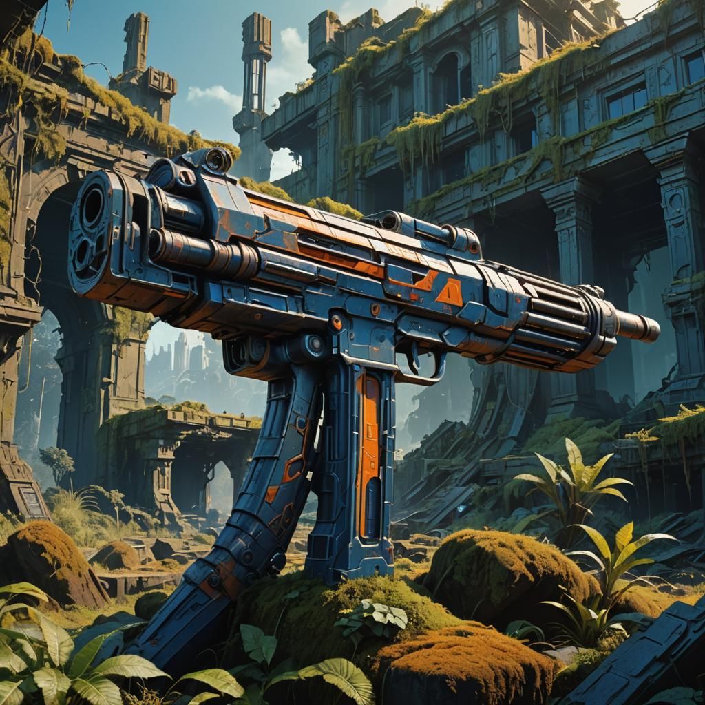 Ancient Marz Gun in Overgrown Ruins: Fantasy Concept Art