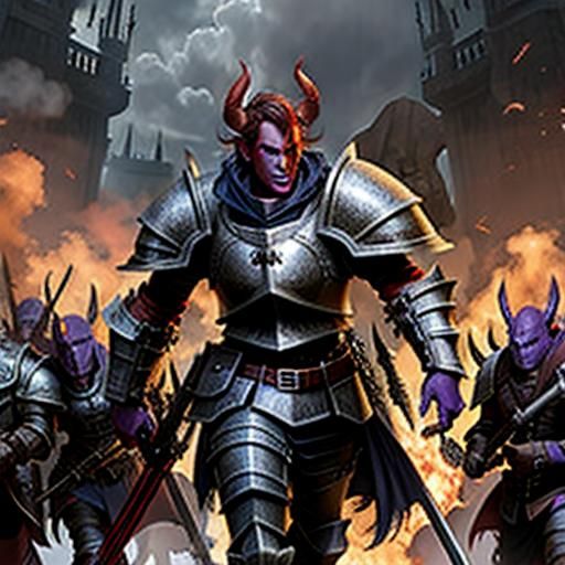 Tiefling Paladin's Defiant Stand Against Goblin Horde