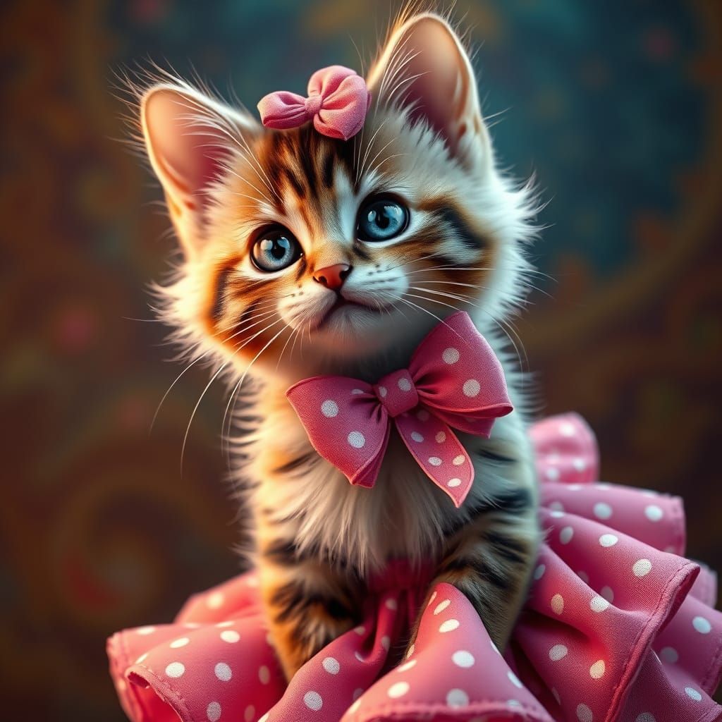 Kitten in Polka Dot Dress: Fantasy Concept Art