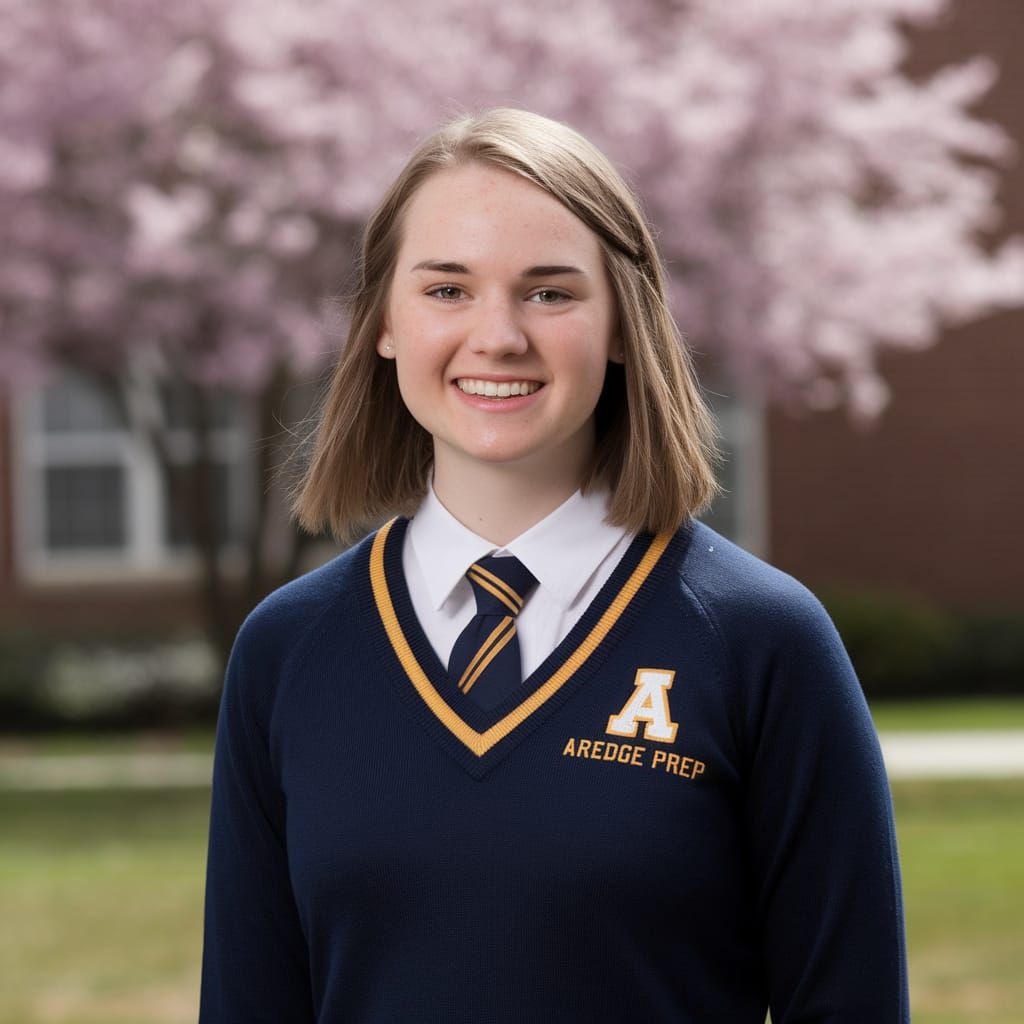 Young Woman in Navy Blue Attire on Campus