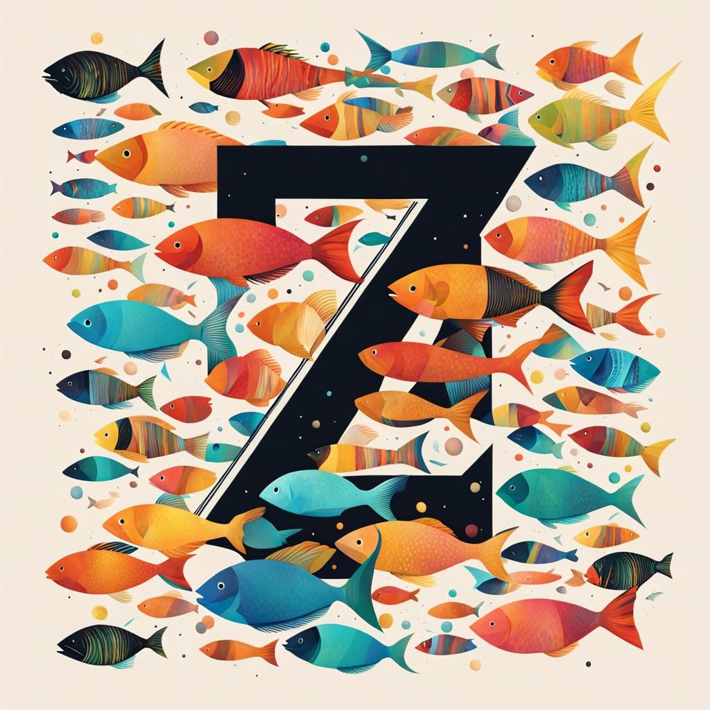 Bold Letter Z in Abstract Ocean Library