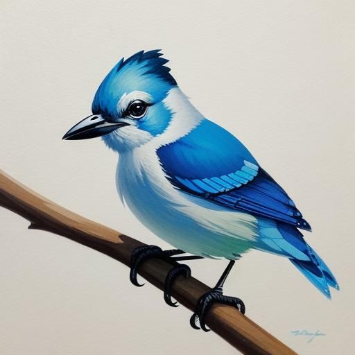 Detailed Gouache Painting of a Cute Jay Bird