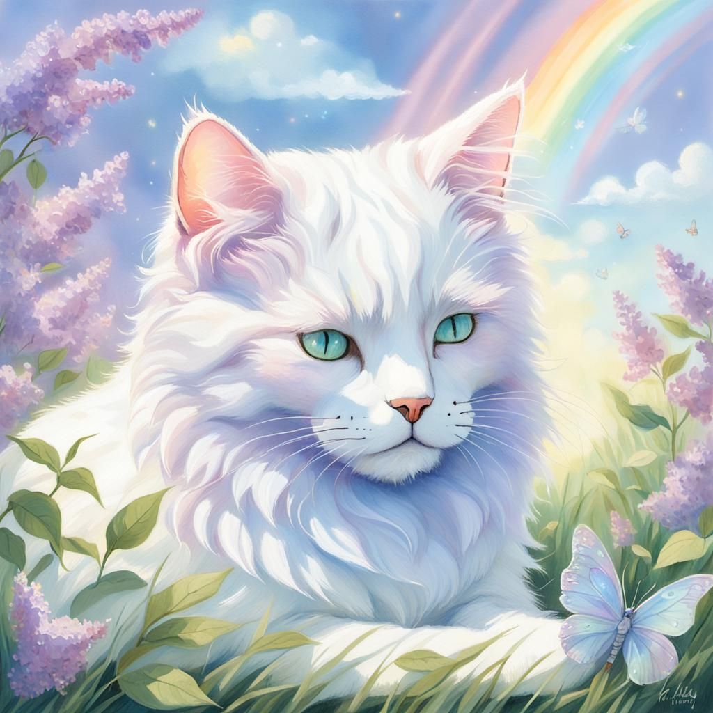 Fluffy Fairy Cat in Pastel Watercolor