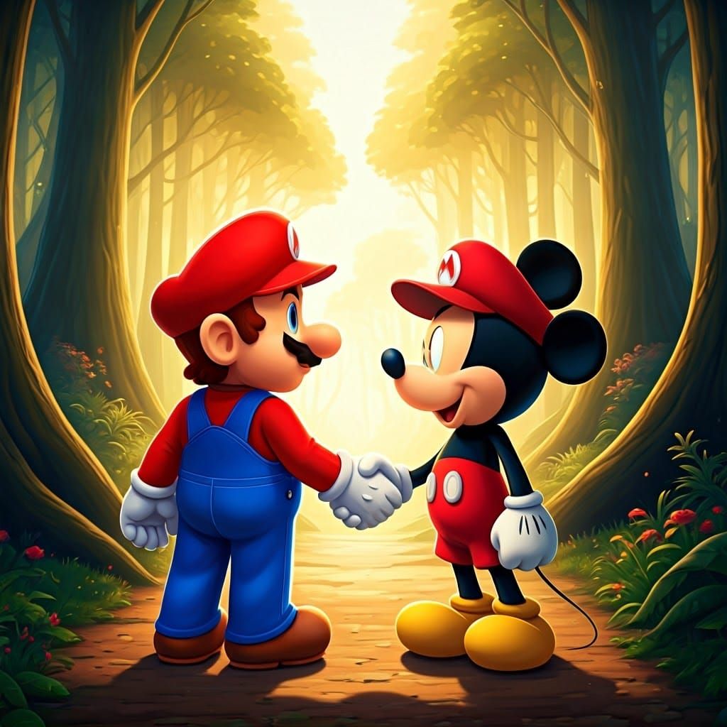 Mario and Mickey Mouse in Enchanted Forest