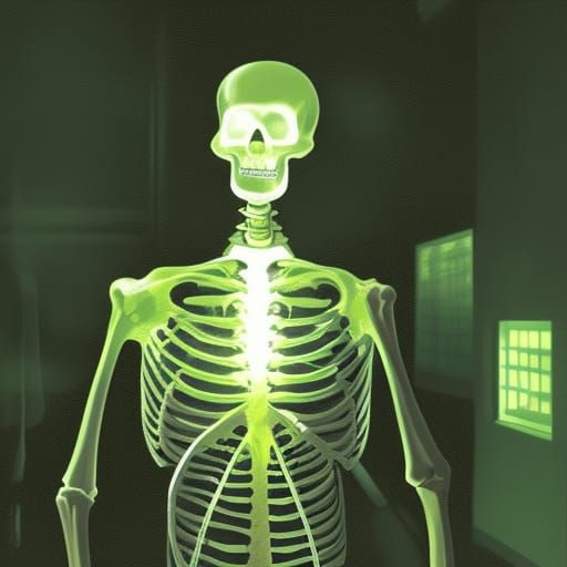 Glowing Skeleton Scientist in Laboratory