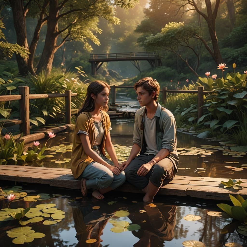 Teens on Bridge at Sunset in Unreal Engine 5