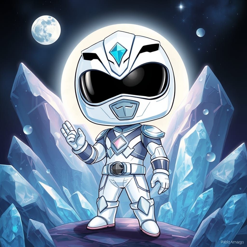 Chibi White Power Ranger with Quartz, Digital Art