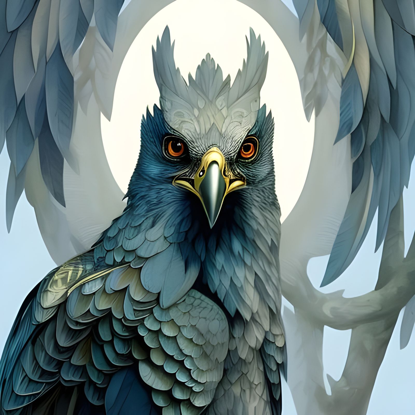 Detailed Harpy Eagle Chick Portrait in Digital Art