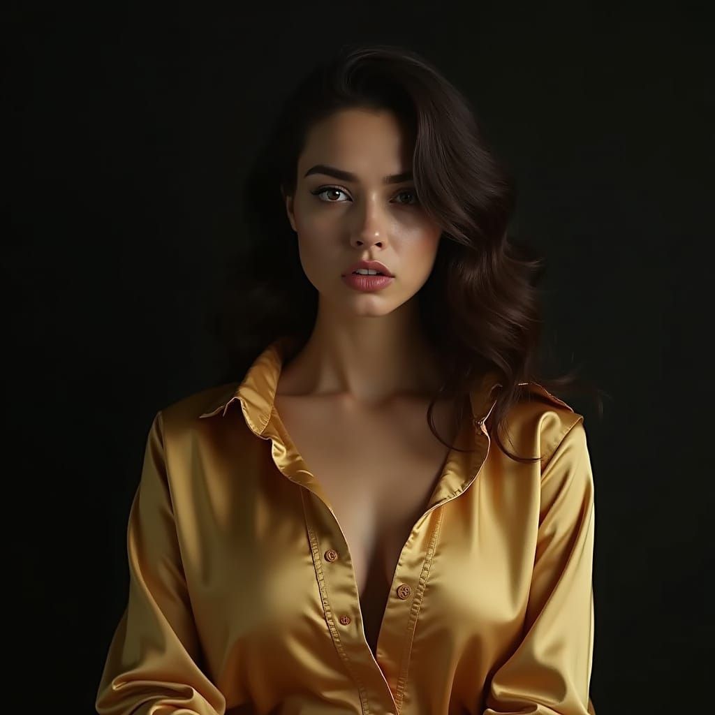 Angry Woman in Gold Blouse: Baroque-Inspired Portrait