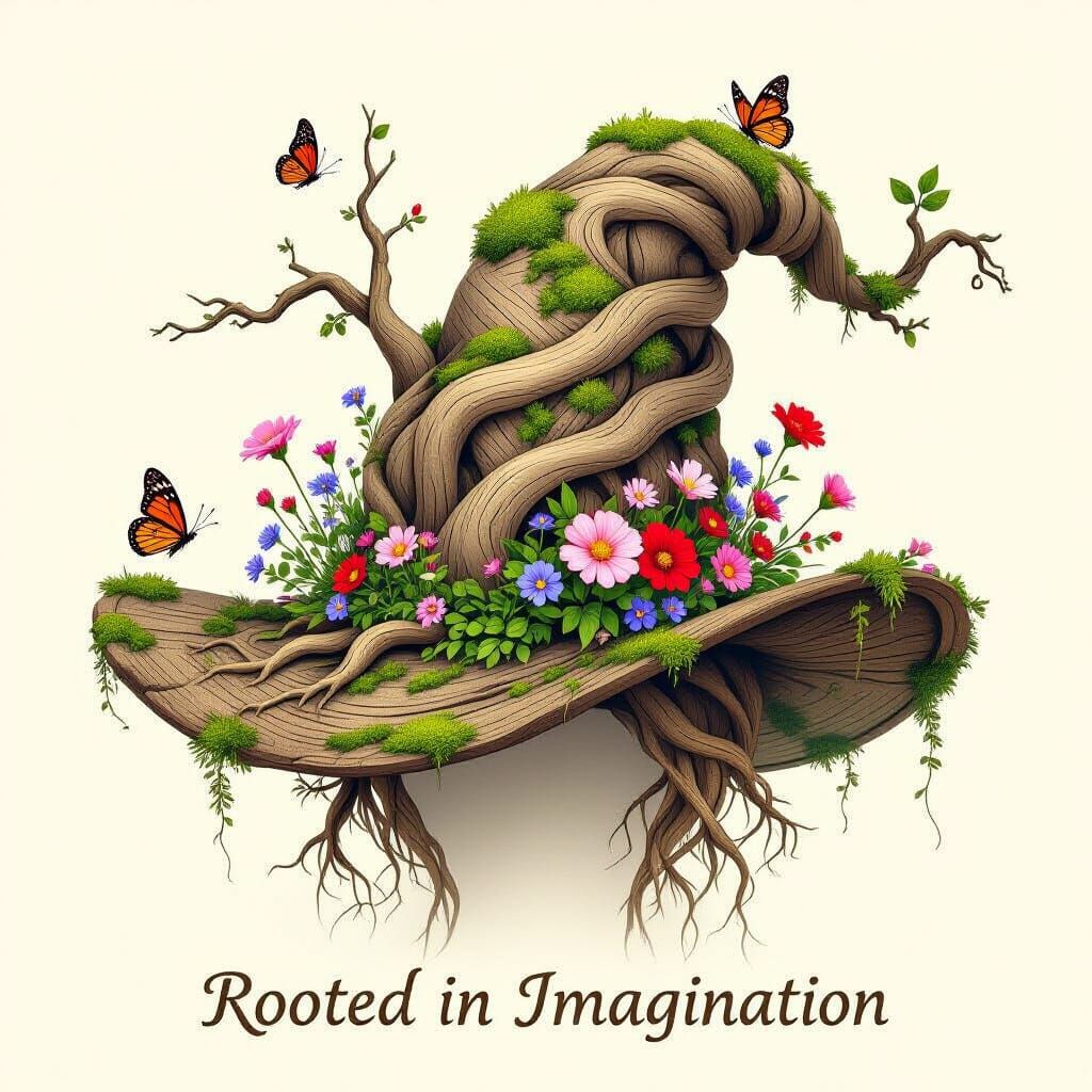 Magical Forest Hat of Twisting Roots and Wildflowers