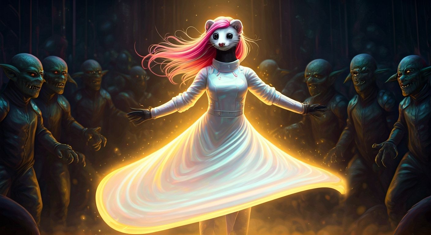 Cyberpunk Ferret Dancer in Neon Lit Scene