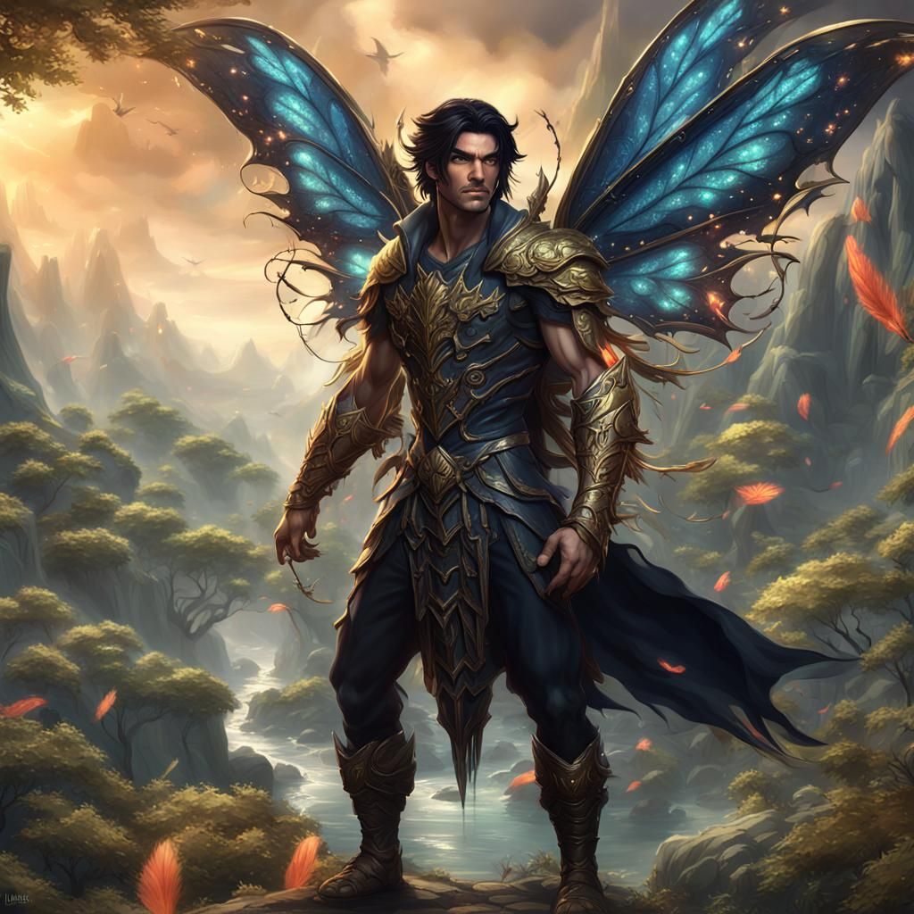 Godlike Male Faerie with Black Hair: Fantasy Art