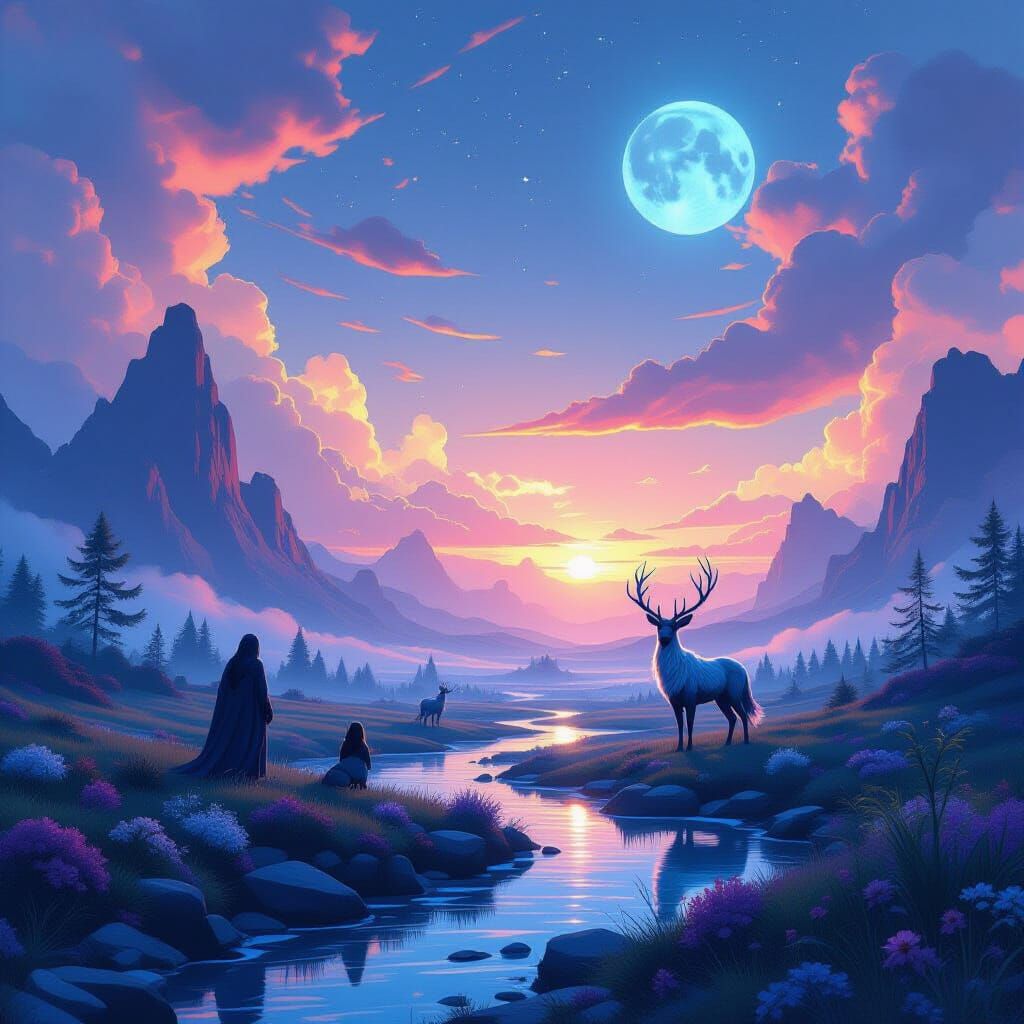 Mystical Creatures in a Surreal Ethereal Landscape