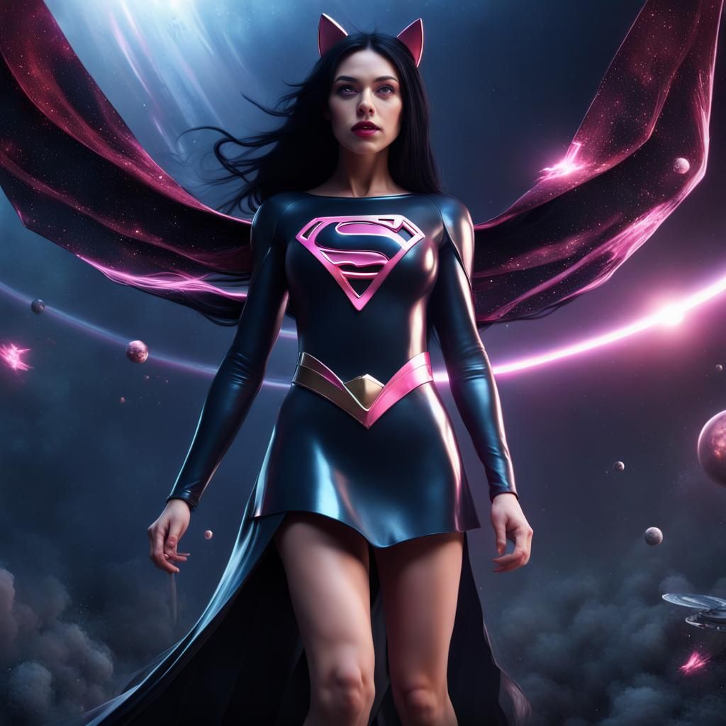 Dark Supergirl Flying in Space: Detailed Digital Art