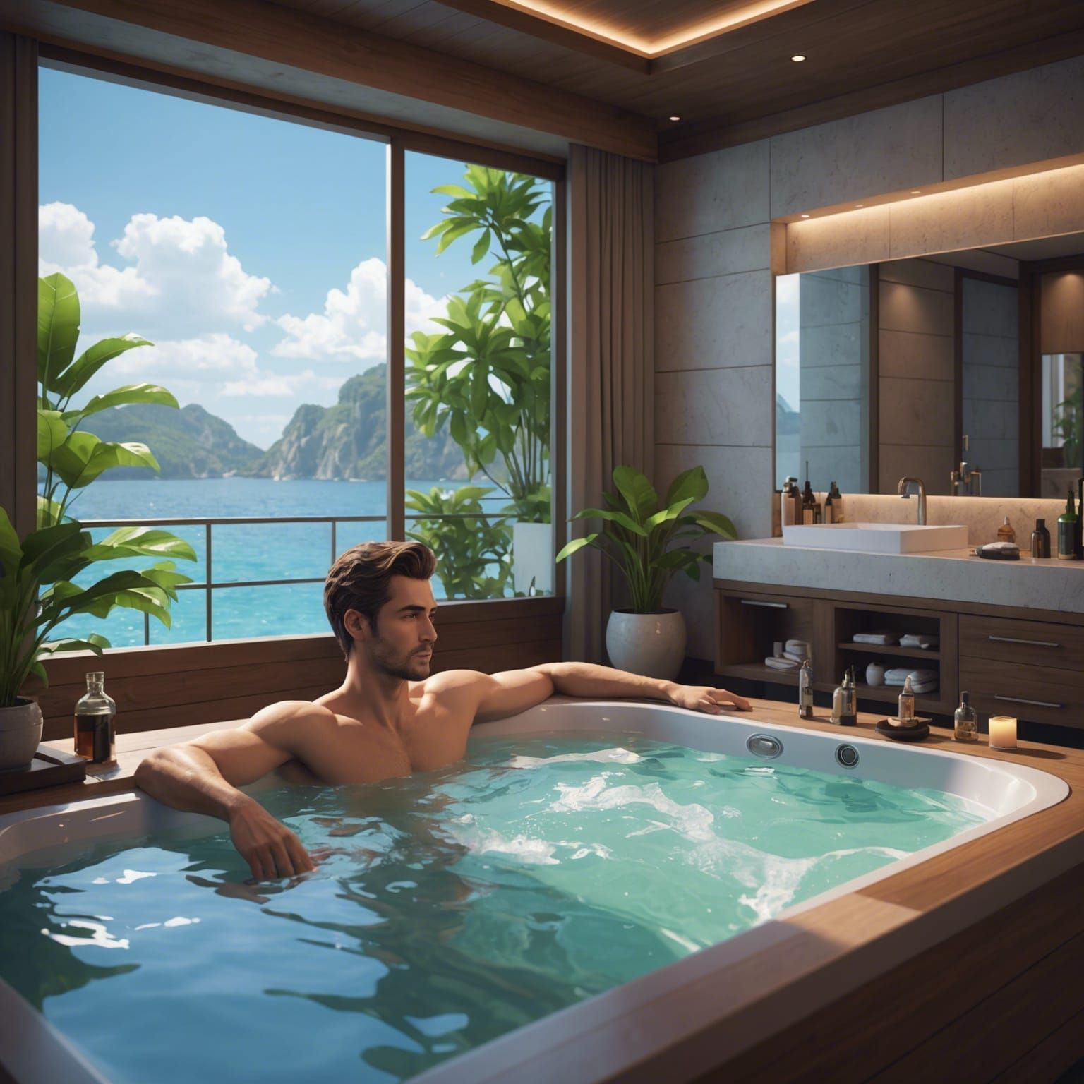 Handsome Man Relaxing: 3D Anime Art