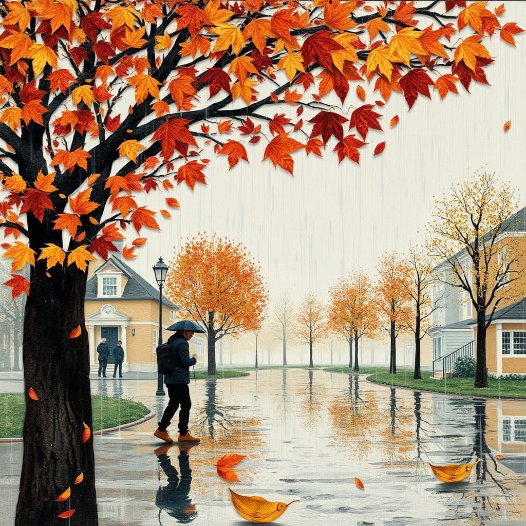 Rainy Autumn Day in Paper Collage