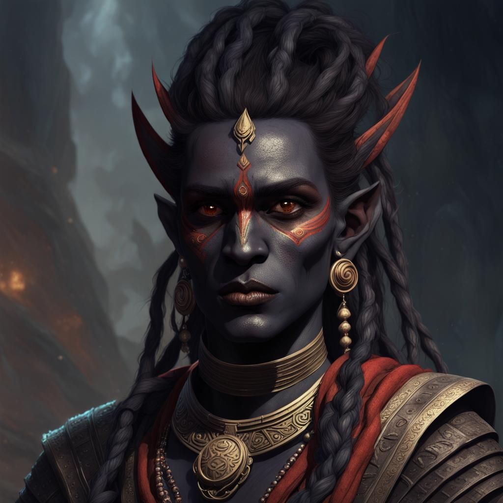 Dunmer Acolyte of Azura Portrait in Matte Painting Style