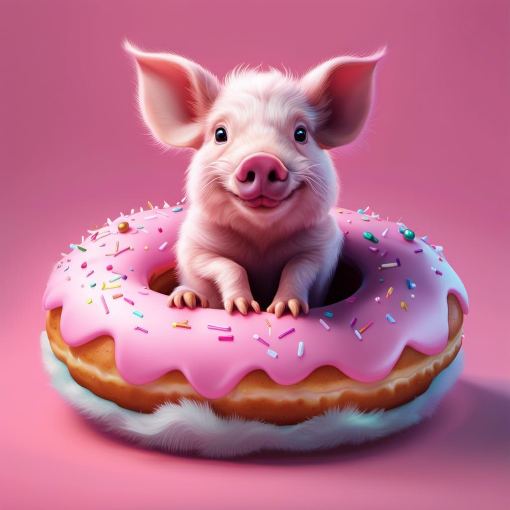 Piglet in Donut: Rococo Digital Art