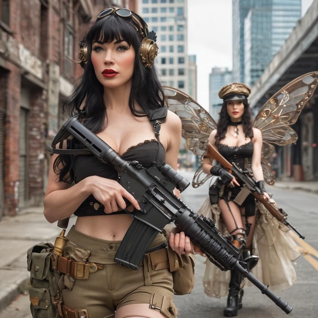 Steampunk Fairy and Soldier Patrol Urban Street