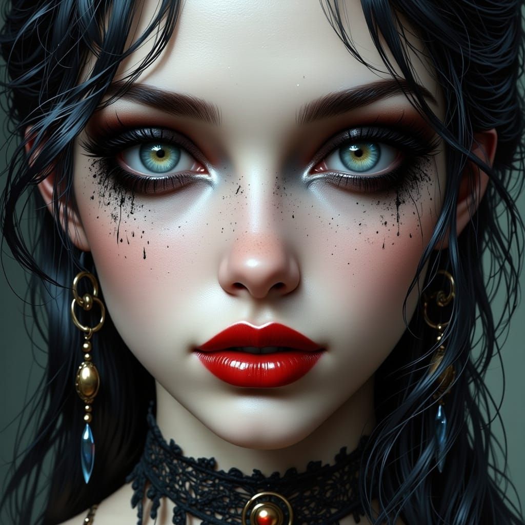 Ethereal Woman's Portrait with Gothic Makeup