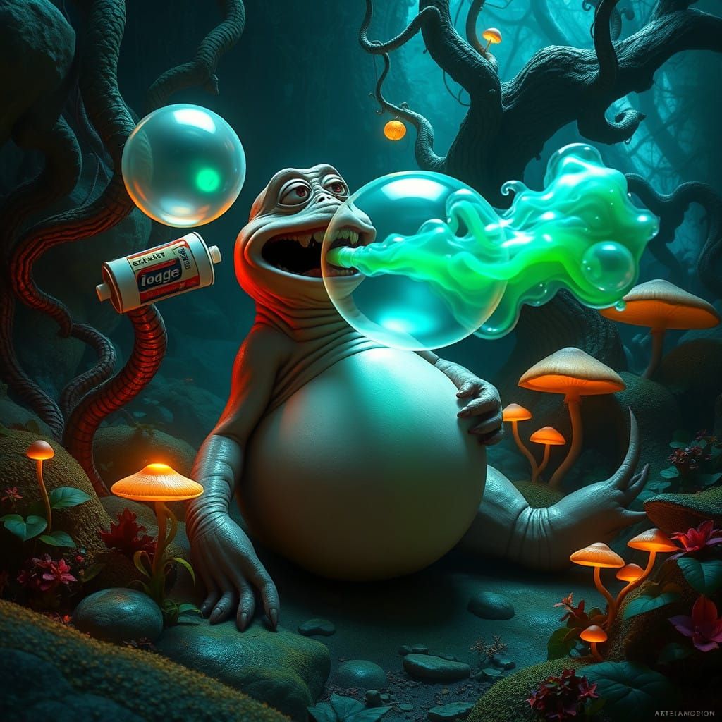 Fantastical Creature Expels Bubble and Fart in Vibrant, Hype...