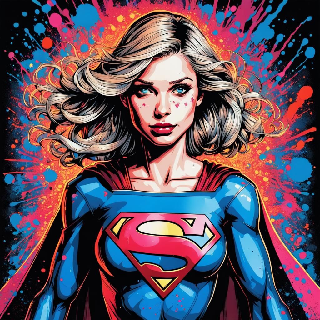 Supergirl: Inksplatter Comic Art in Retro-Psychedelic Style