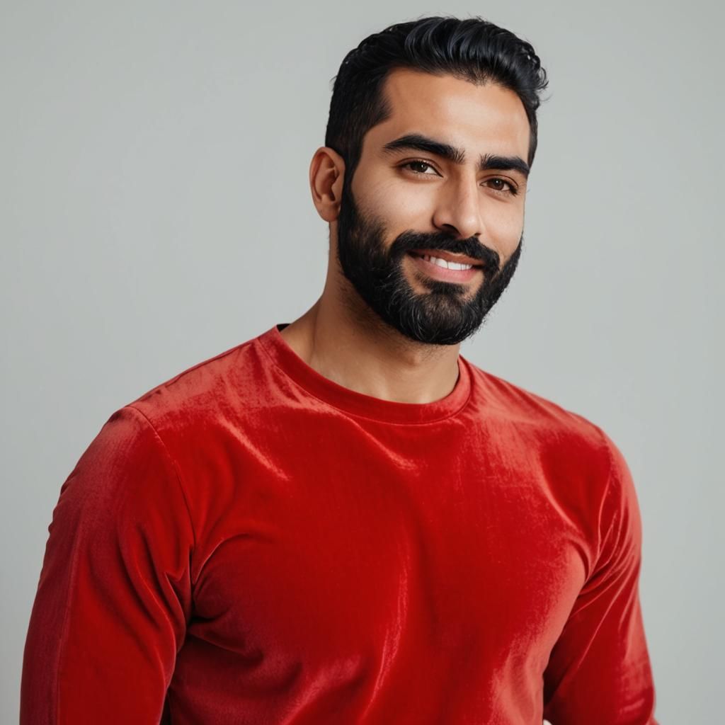 Portrait of Handsome Iranian Man in Velvet Shirt