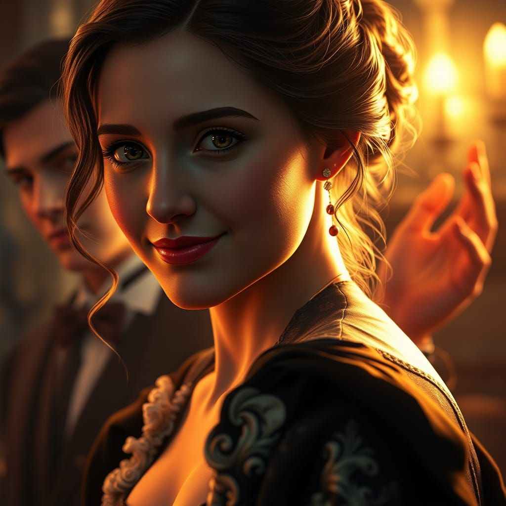 Catherine's Bittersweet Glance: Art Nouveau Portrait