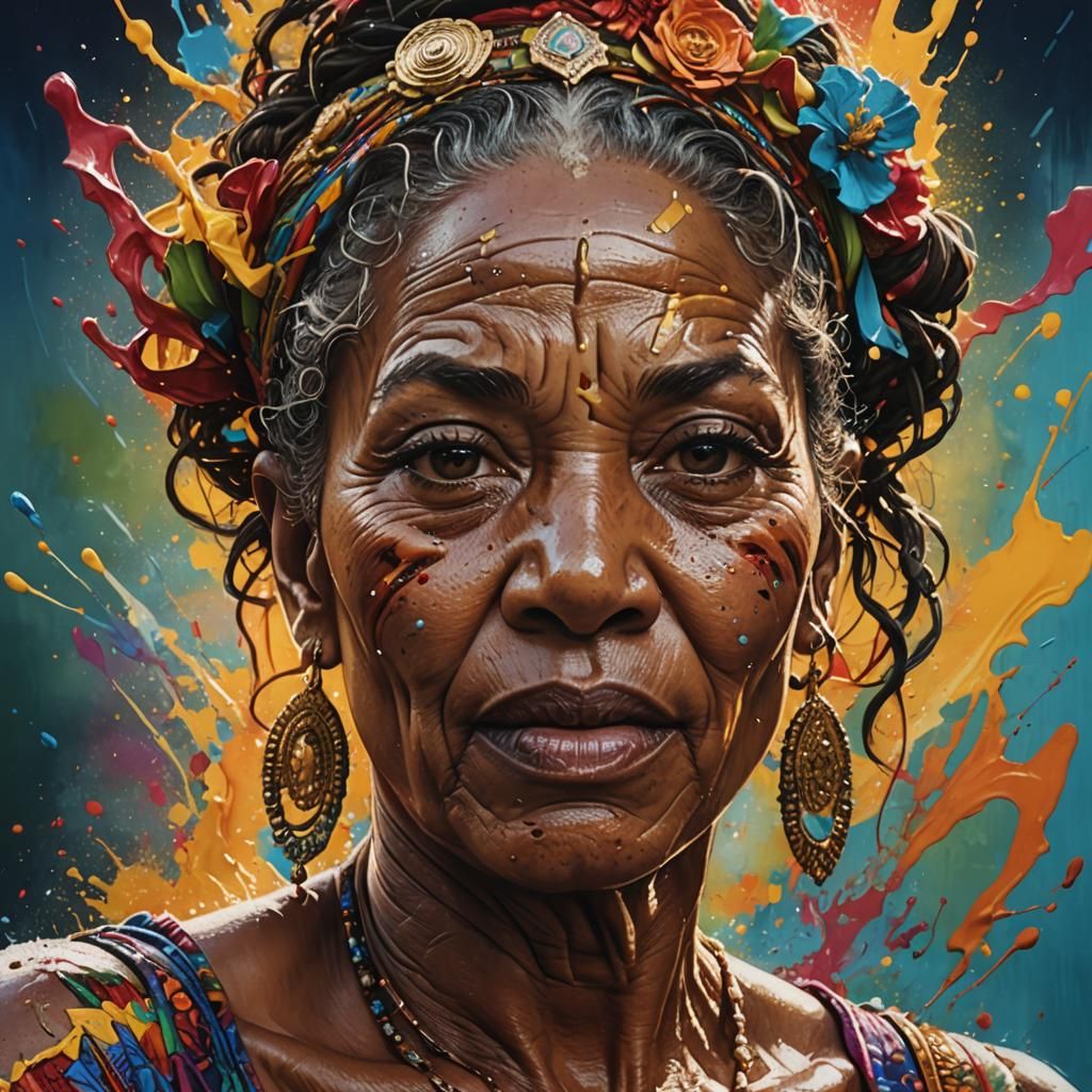 Hyperrealistic Portrait of Mama D'Leau in Splash Art Style