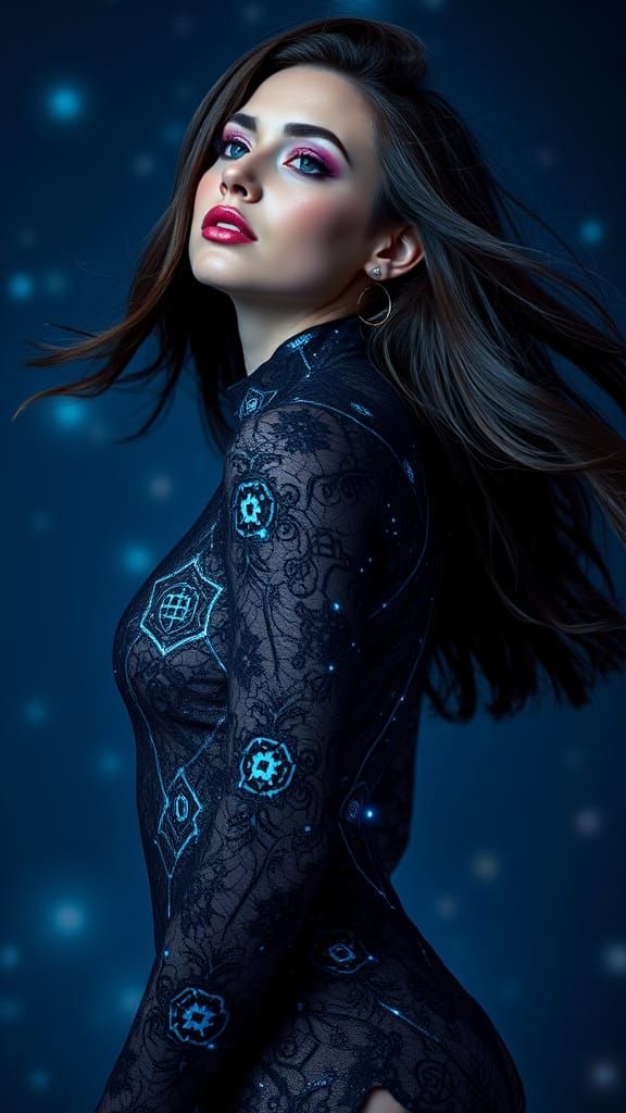 Cyberpunk Goddess in Ethereal Blue