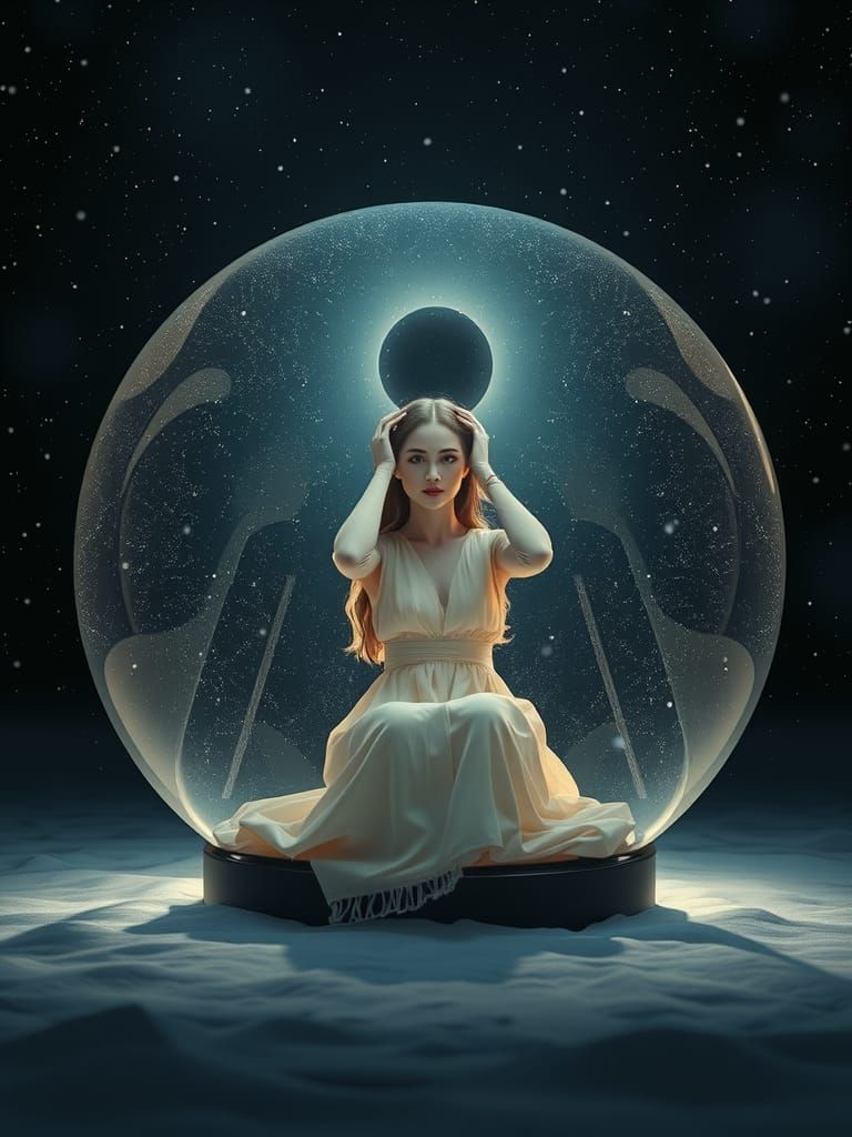 Solitude Inside a Glass Orb: Ethereal Fantasy Art