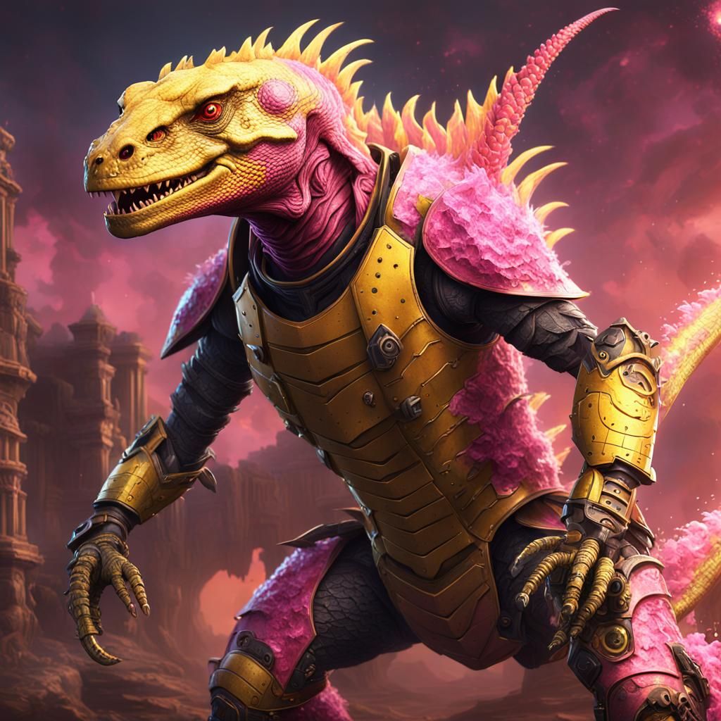 Lizardman Warrior with Flamethrowers, Fantasy Concept Art