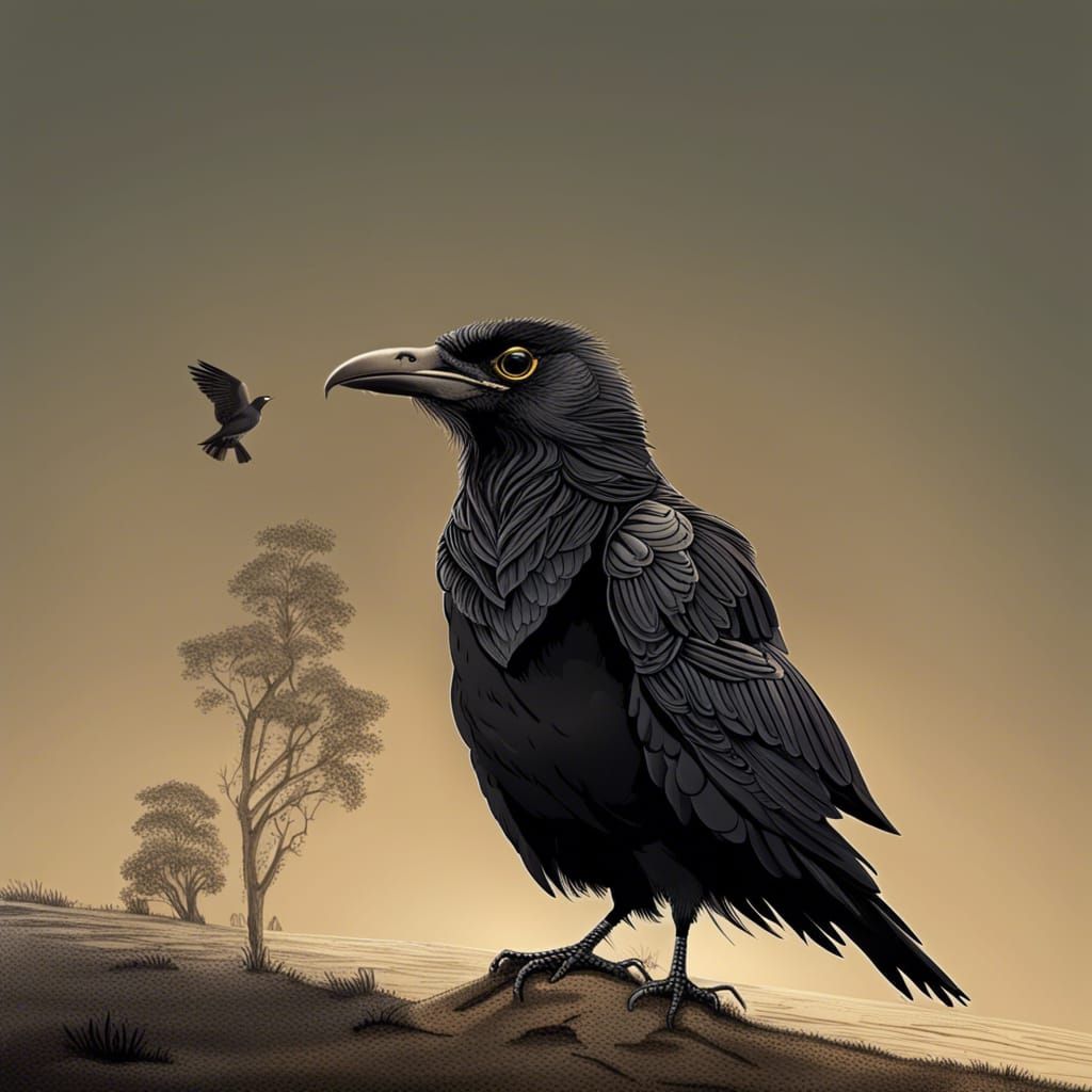 Hipster Crow in Foggy San Francisco Illustration