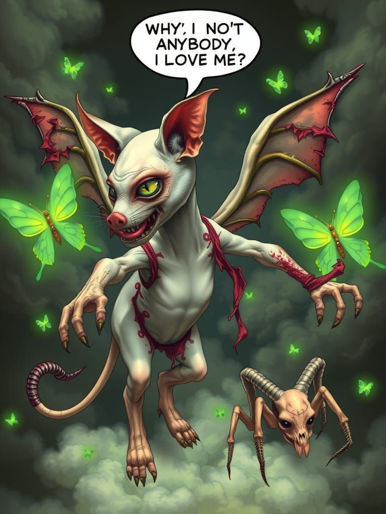 A surreal humanoid half white sphinx cat half albino devil p...