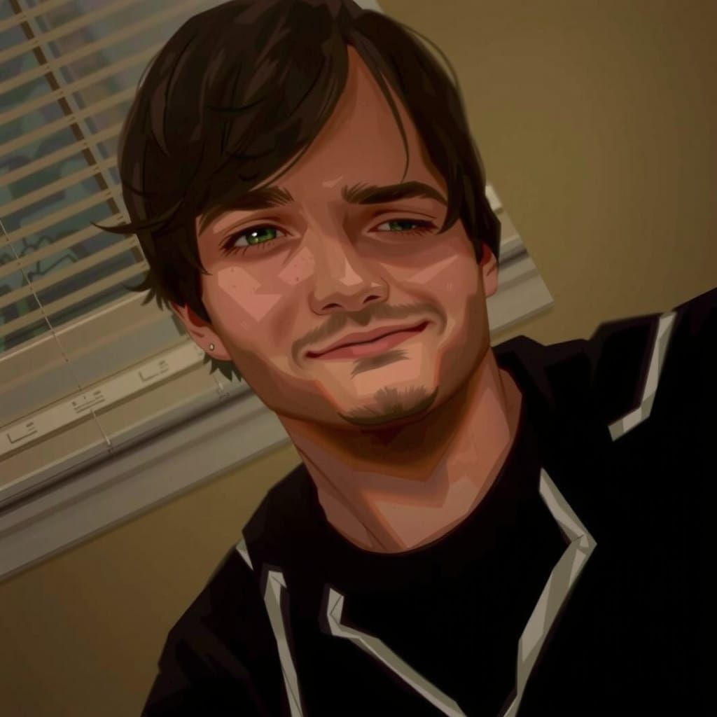 Handsome Man with Distinctive Eyebrow in Vibrant 2.5D Anime...