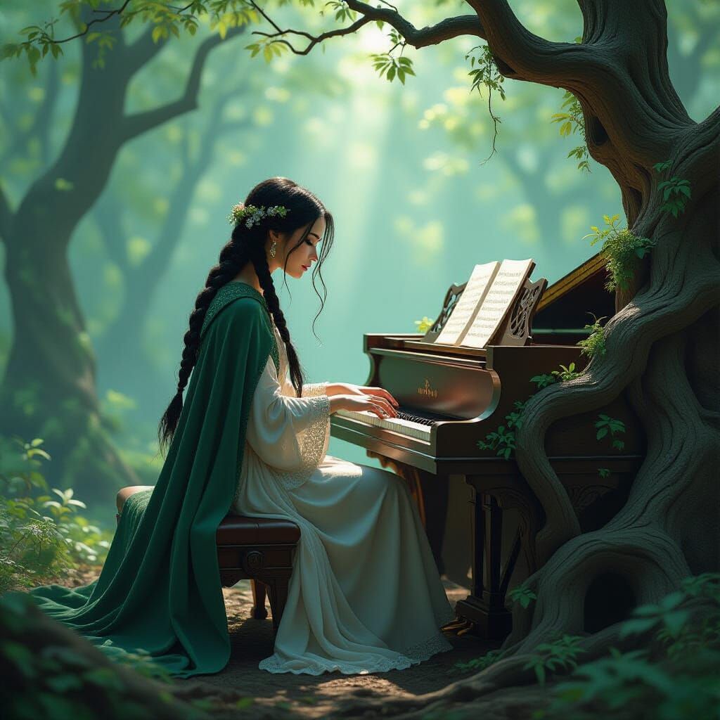 Ethereal Forest Musician at Gnarled Wood Piano