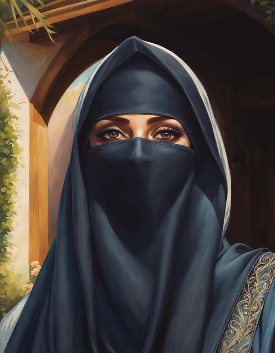 Niqab Woman Portrait in Oil Painting Style
