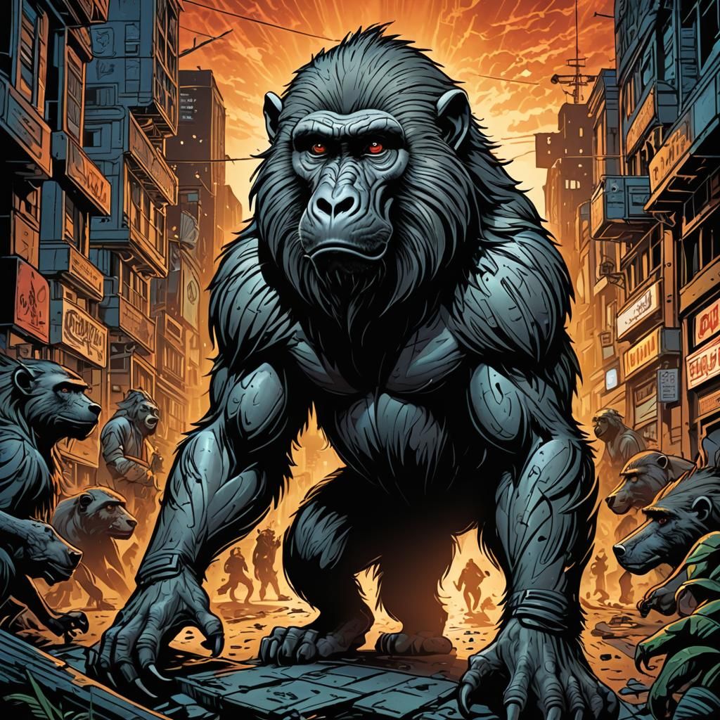 Baboon in Comic Book Art Style