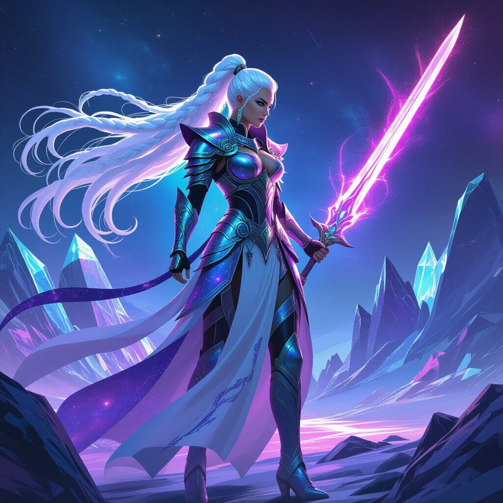 Cosmic Warrior on Crystalline Planet in Spacecore Style