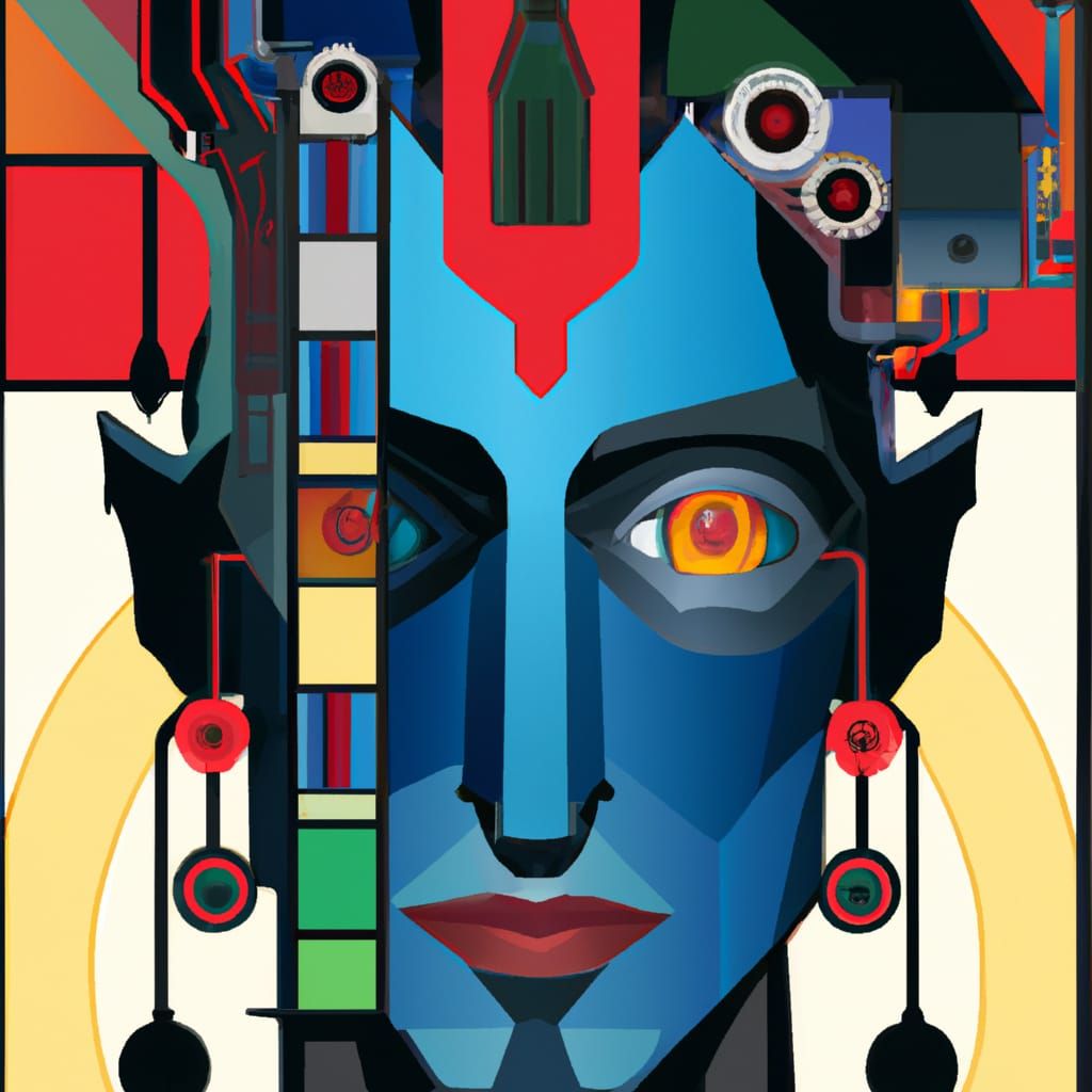 Cyberpunk Man Head in Stained Glass Bauhaus Poster