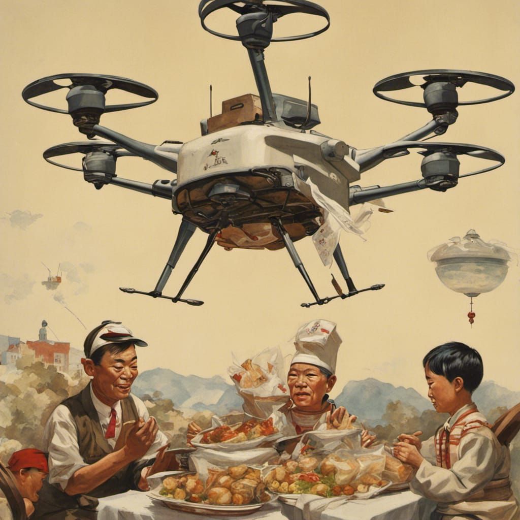 Retro Asian Drone Delivers Teriyaki, Rockwell Style