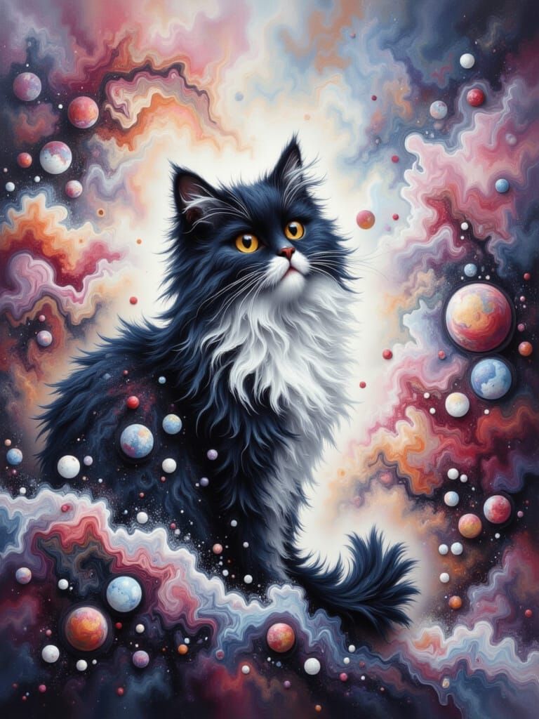 Colorful Cat in Fluid Art Style