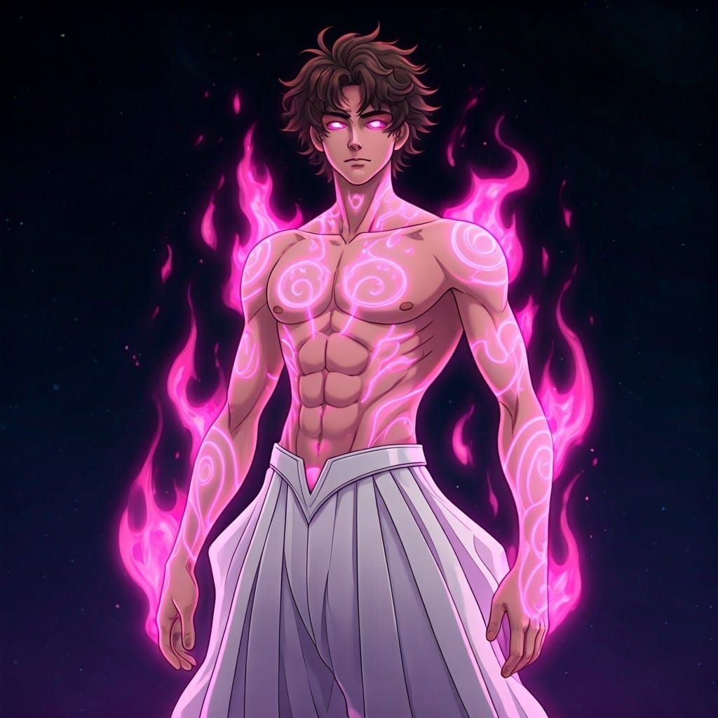 Young Man with Pink Runes in Anime Style