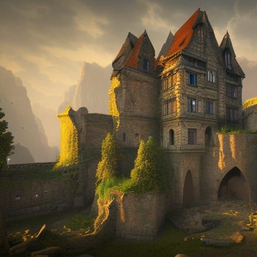 German Castle Ruins in Detailed Matte Painting