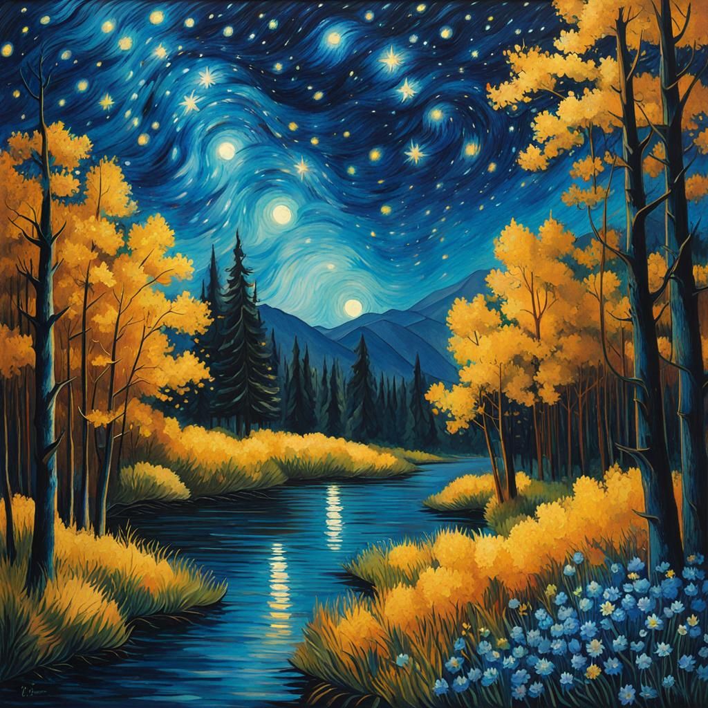 Gothic Starry River: Watercolor Steamboat Illustration