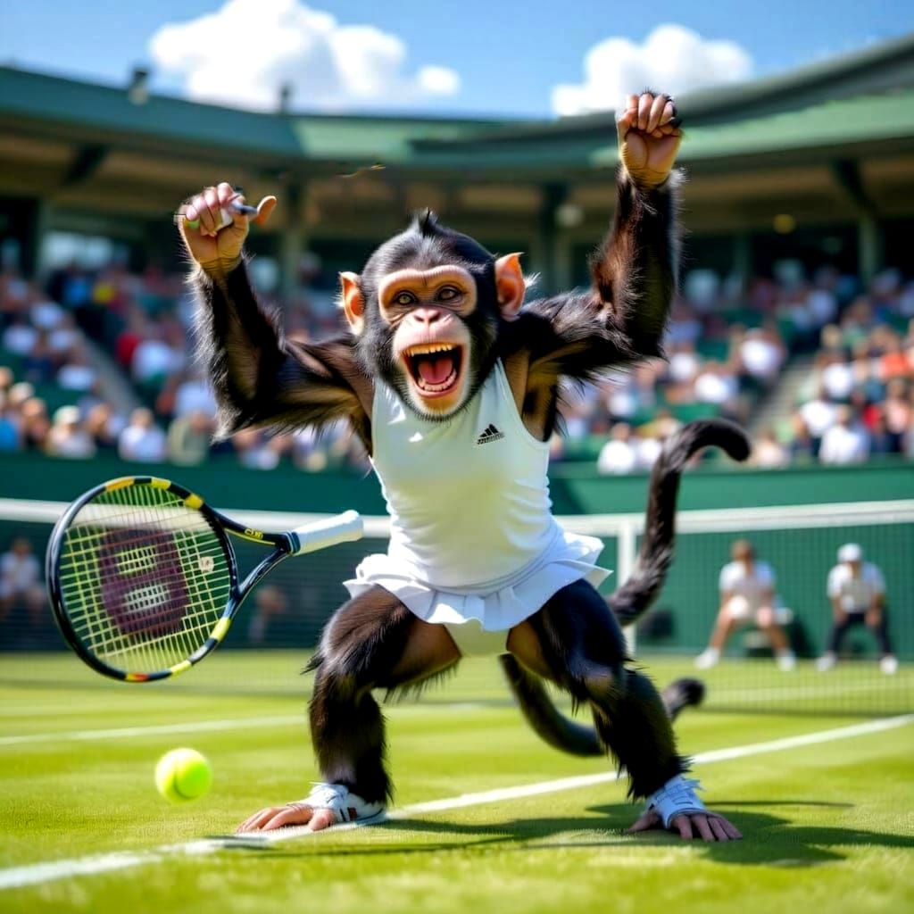 Monkey's Mischief at Wimbledon in Painterly Style