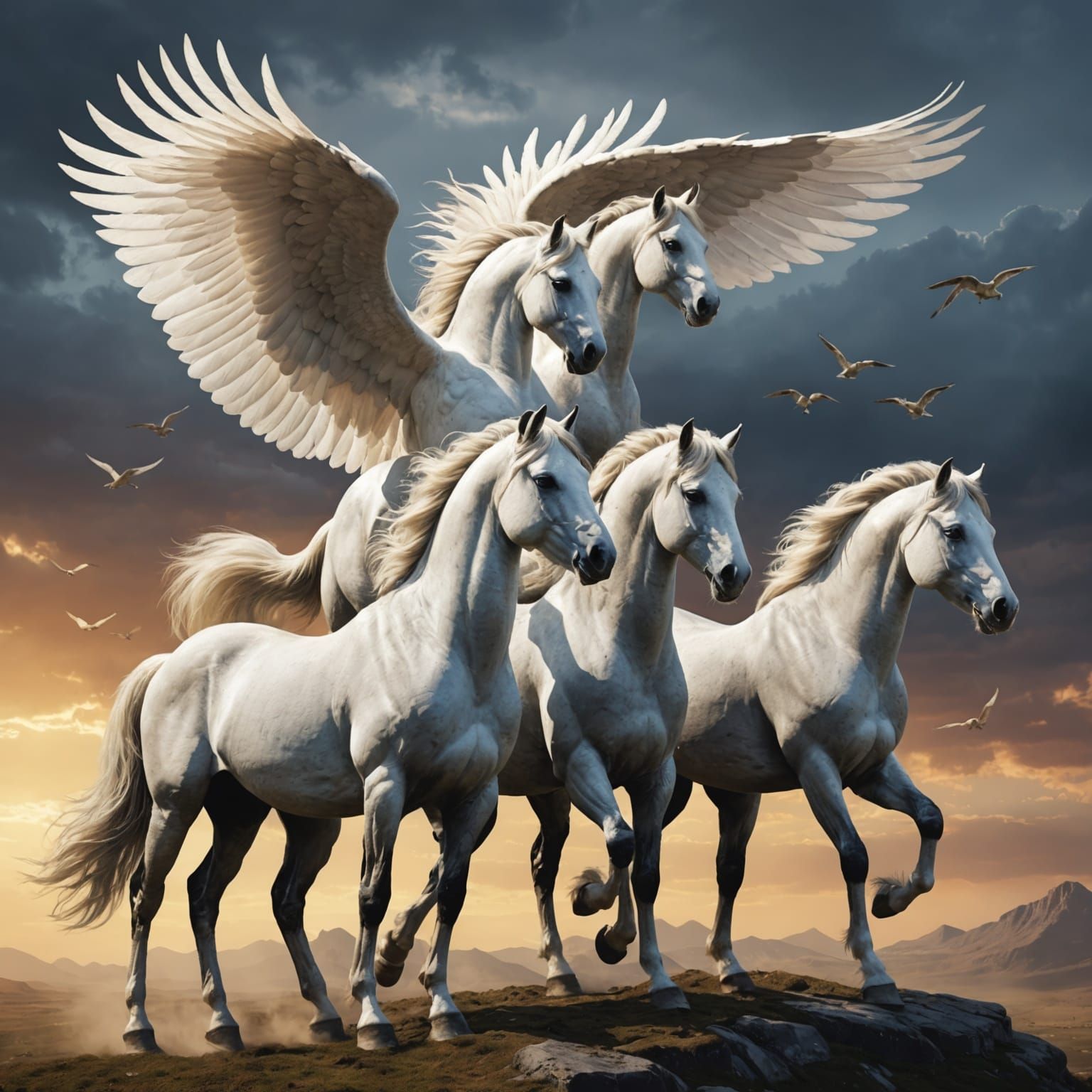Pegasus Soaring Among Wild Stallions