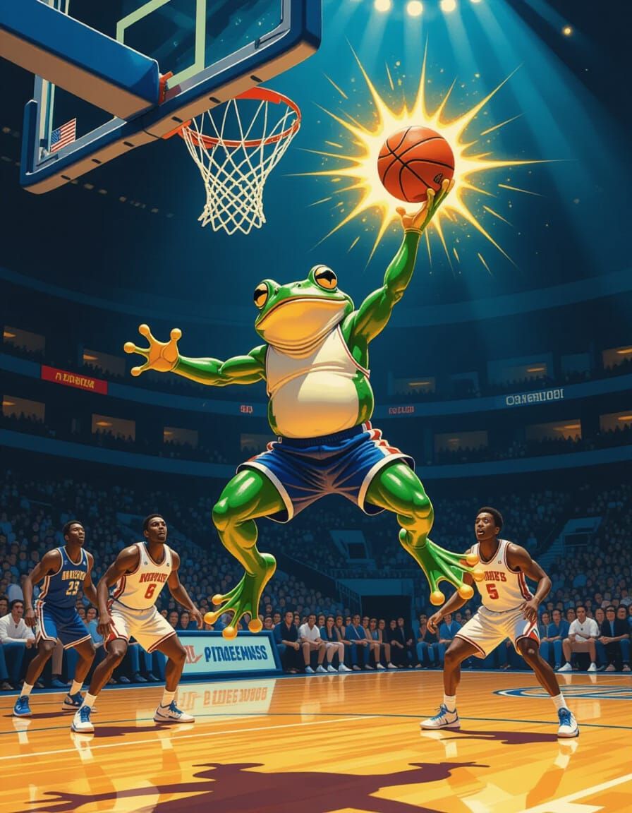 Frog Slam Dunk in Comic Book Style