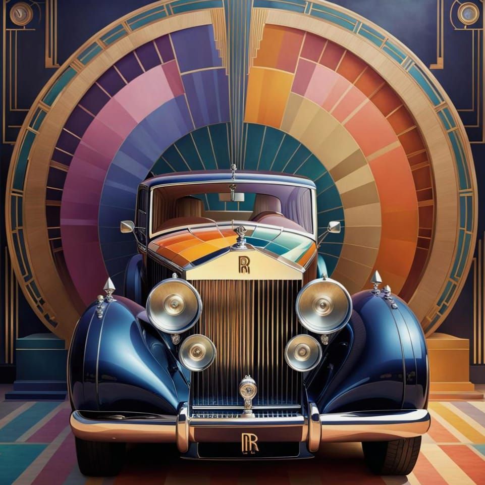 a Rolls Royce Parked in Front of Art Deco Architecture